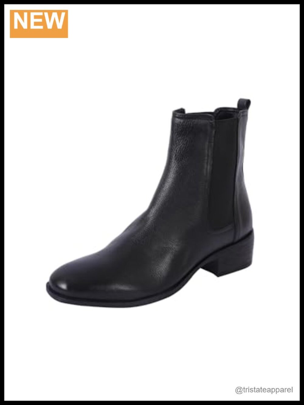 Leather Chelsea Ankle Bootie Block Heel Slip-On Round Toe